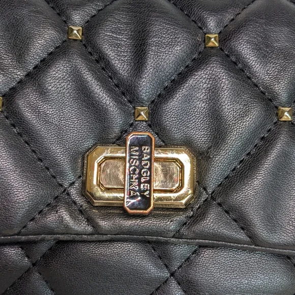 Badgley Mischka Vegan Leather Crossbody, Black Diamond-Quilted Pyramid-Studded - Picture 6 of 16